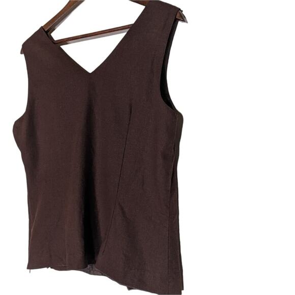 VTG 90s Brown Linen Sleeveless Floral Embroidered Crop Blouse Tank Neck Boho 14 - Picture 3 of 8